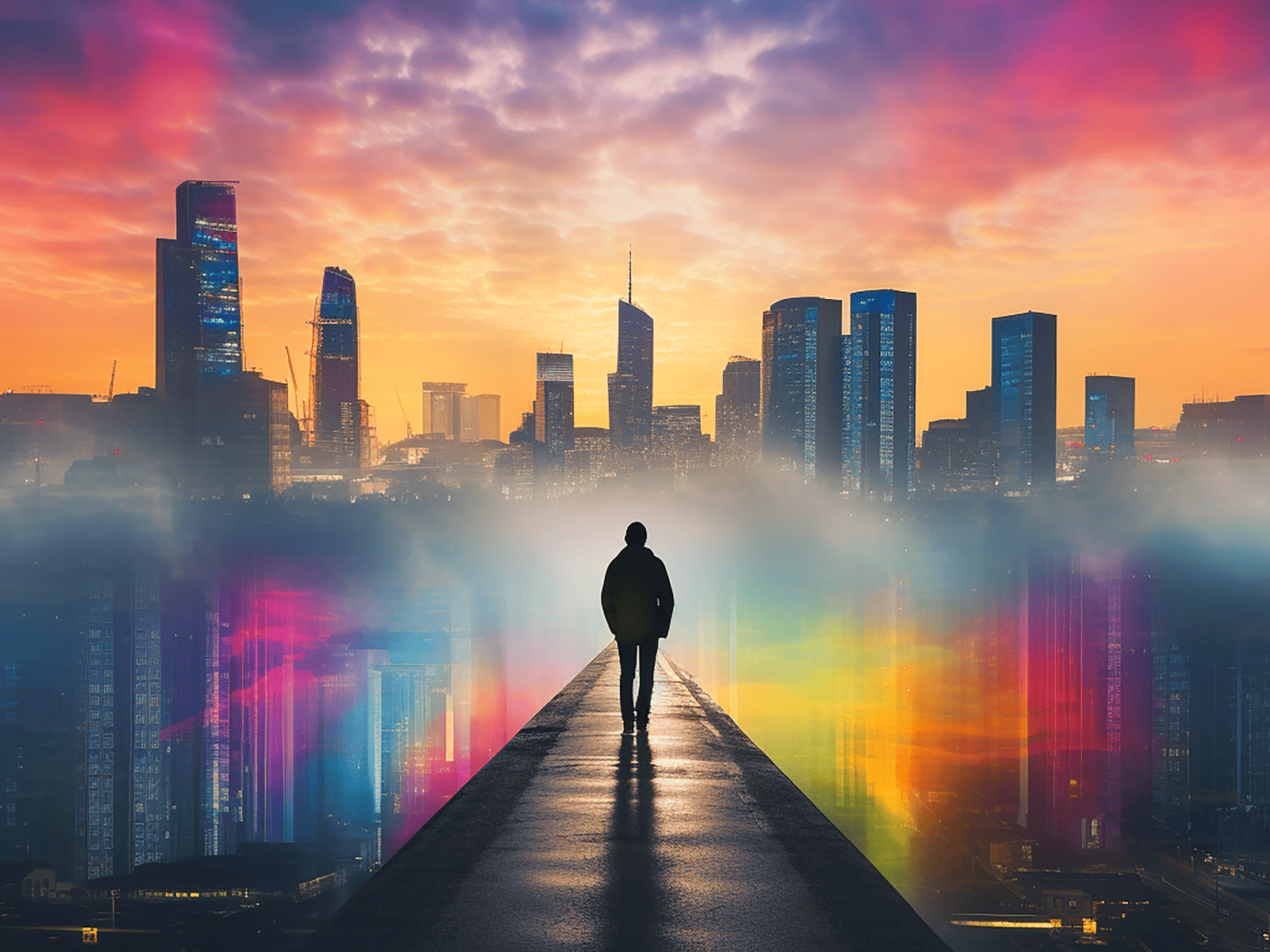 A marketer looking at a colorful cityscape A marketer looking at a colorful cityscape